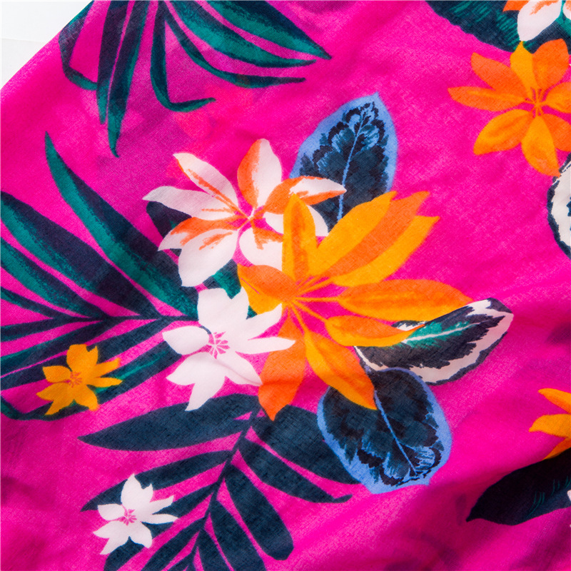 Commerce Extérieur Coton Et Lin Écharpe Chaud Rose Rouge Plante Tropicale Multicolore Gland Balnéaire Vacances Serviette De Plage Pour Femmes display picture 7