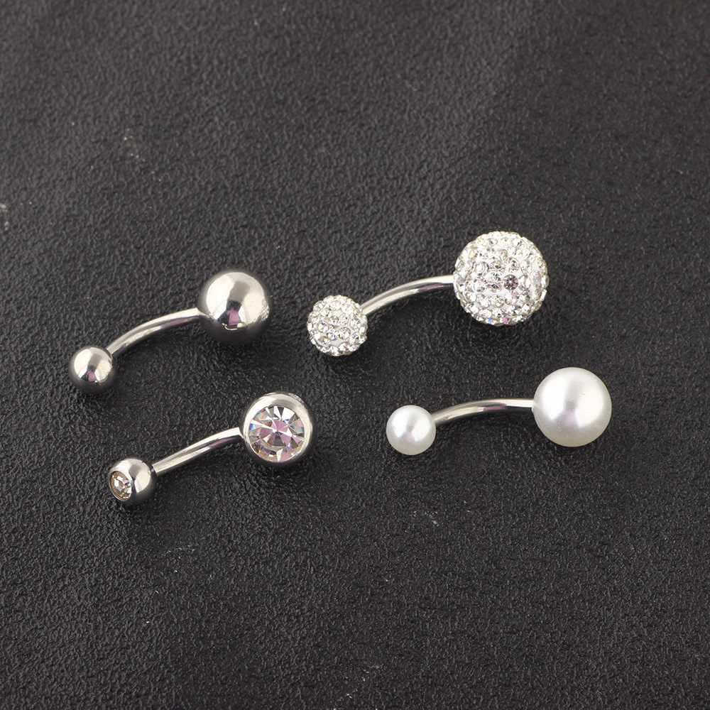 Stainless Steel Pearl Navel Ring Set 4pcs Belly Button Piercing Jewelry Dangle Curved Barbell detail image 7