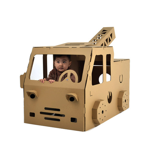 Children's corrugated cardboard box DIY handmade coloring toy ambulance police car fire truck large cardboard model