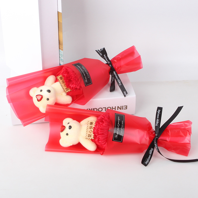 单束 康乃馨+熊~大红