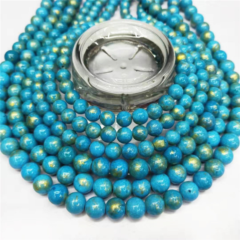 Wholesale of semi-finished products of crystal jewelry, gold-colored jade loose beads, DIY blue Persian jade bead jewelry and matching beads, factory direct sales detail image 1