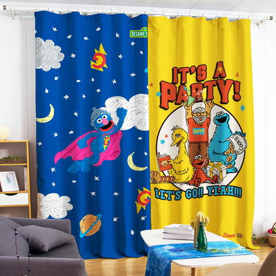 芝麻街卡通动漫网红风儿童房窗帘北欧风客厅卧室飘窗遮光布可定制|ru