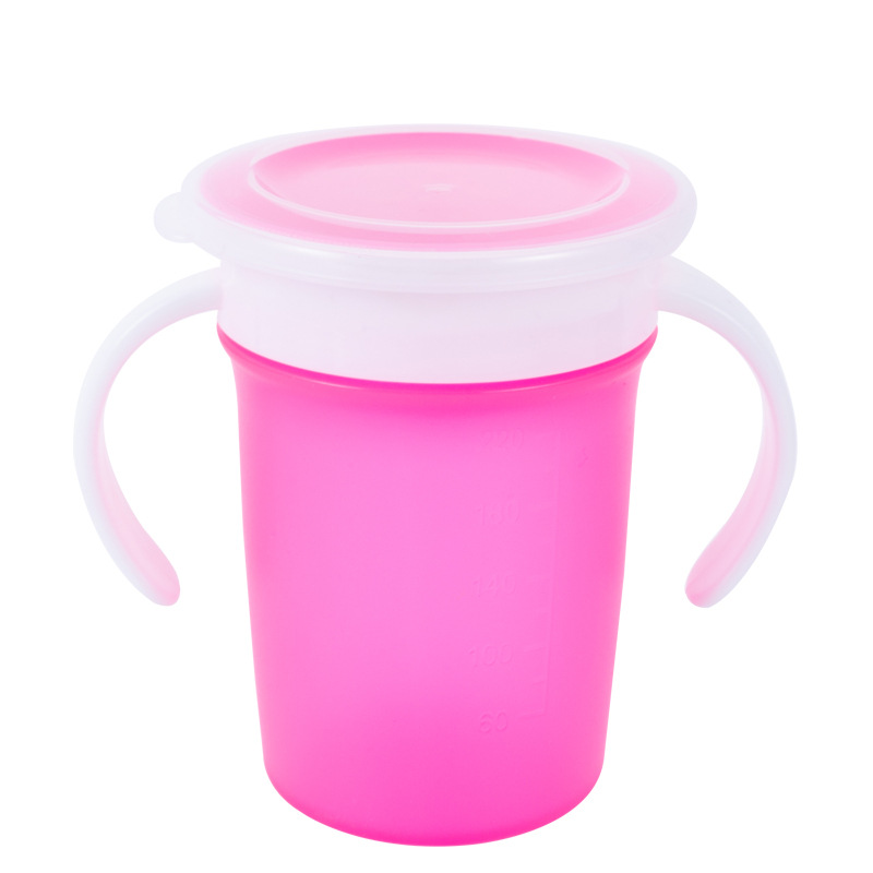 Taza de beber para niños 360 grados a prueba de fugas anti-estrangulamiento bebé bebiendo taza con mango Baby Magic Cup con tapa