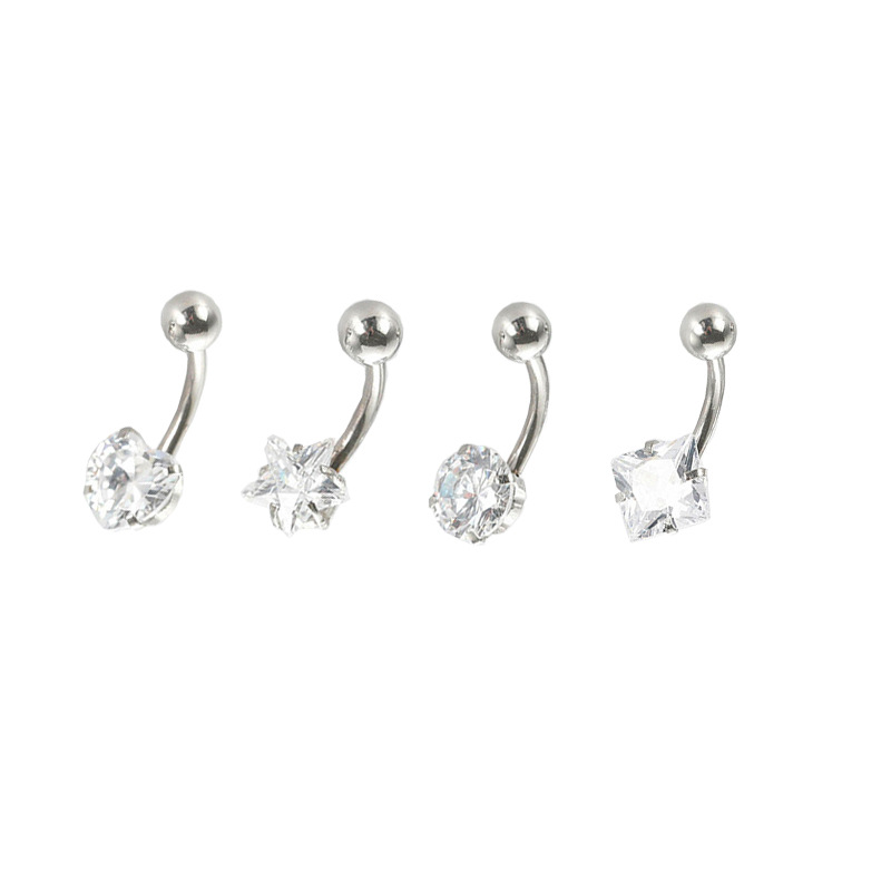 跨境爆品不锈钢单头 几何锆石肚脐环防过敏人体穿刺饰品厂家直销