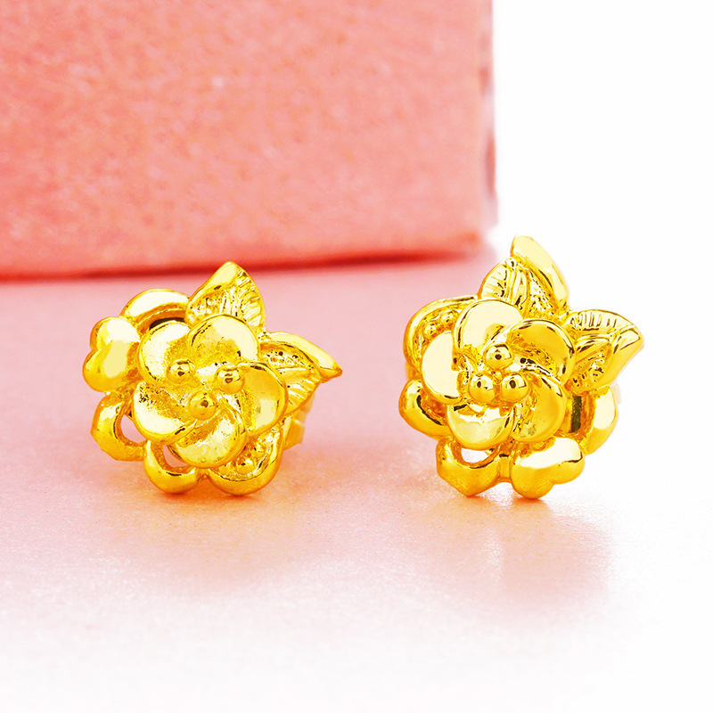 Accesorios calientes transfronterizos Vietnam arena oro flor Stud pendientes cobre puro chapado 24K oro real exquisita flor pendientes