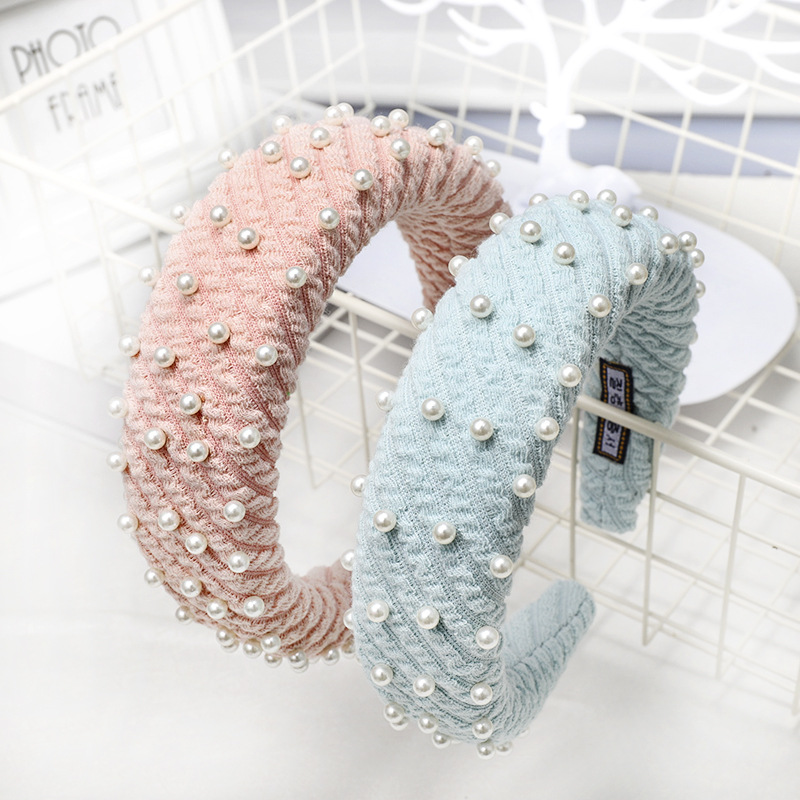 Korea Nail Pearl Headband Simple Sponge Headband Wholesale Headdress display picture 13