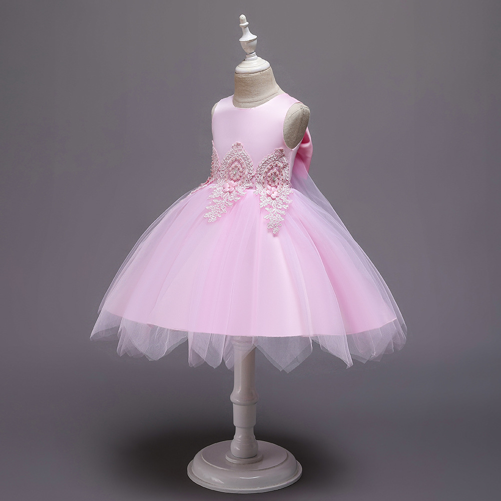 New Children's Dress Princess Dress Girls Wedding Dress Puffy Net Yarn Flower Girl Dress With Bow Veil display picture 10