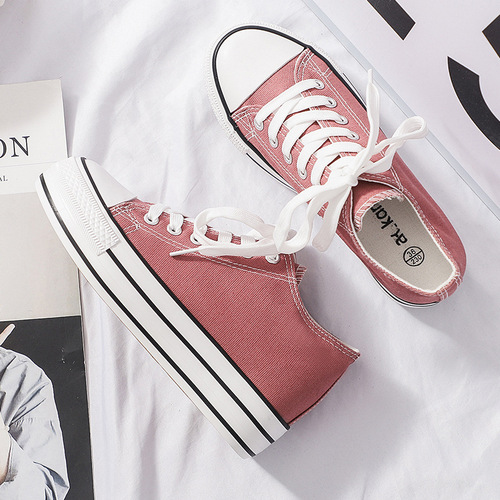 Inner height-increasing canvas shoes for female students, female students' shoes,  trendy shoes, new Korean version, white shoes, breathable sneakers for women, trendy