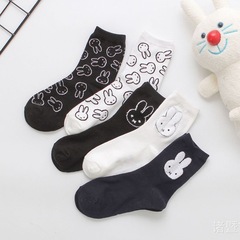 Autumn/Winter Korean Version Rabbit All-Cotton Mid-Calf Women's Socks, Cute Cartoon Socks for Girls, College Style Trendy Rabbit Year Socks, Fashion
