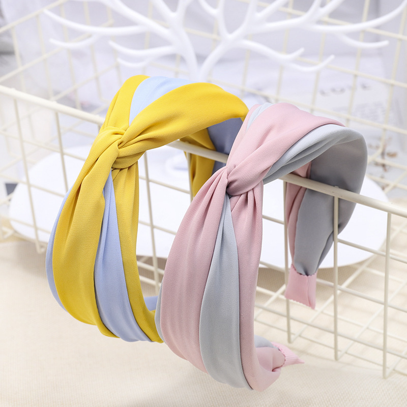 Temperament Lady Headband Wide-brimmed Hair Color Matching Fabric Cross Knotted Headband display picture 10