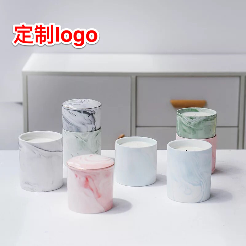 北欧ins大理石纹陶瓷蜡烛杯蜡烛容器蜡烛罐蜡烛筒|ru