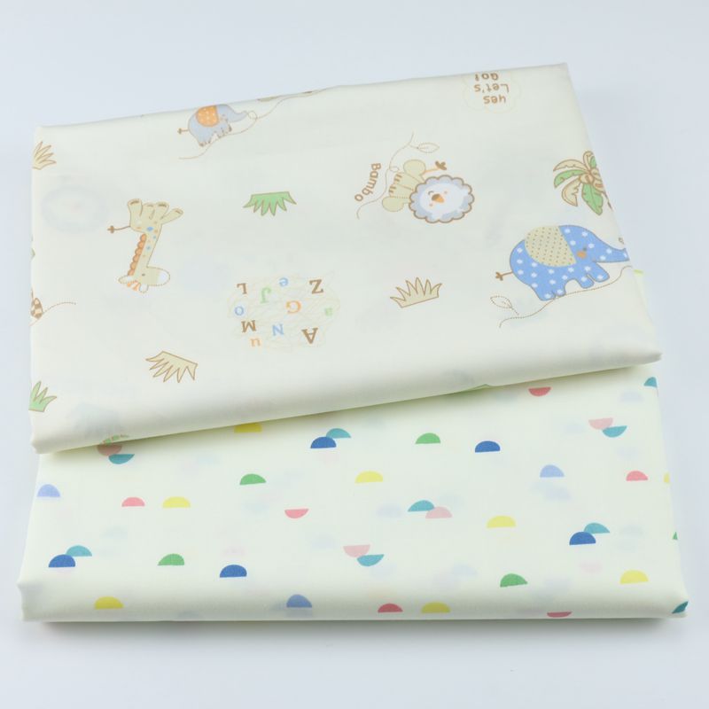 长绒棉60纱支纯棉布 卡通小象长颈鹿印花布面料 儿童床品全棉布料