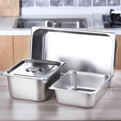 Stainless steel rectangular self-service buffet plate with lid square basin food truck box bowl milk tea shop container