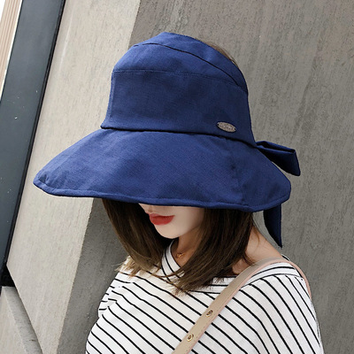 夏季女帽子随意折叠韩版卷卷空顶帽 遮阳布帽百搭太阳帽防紫外线
