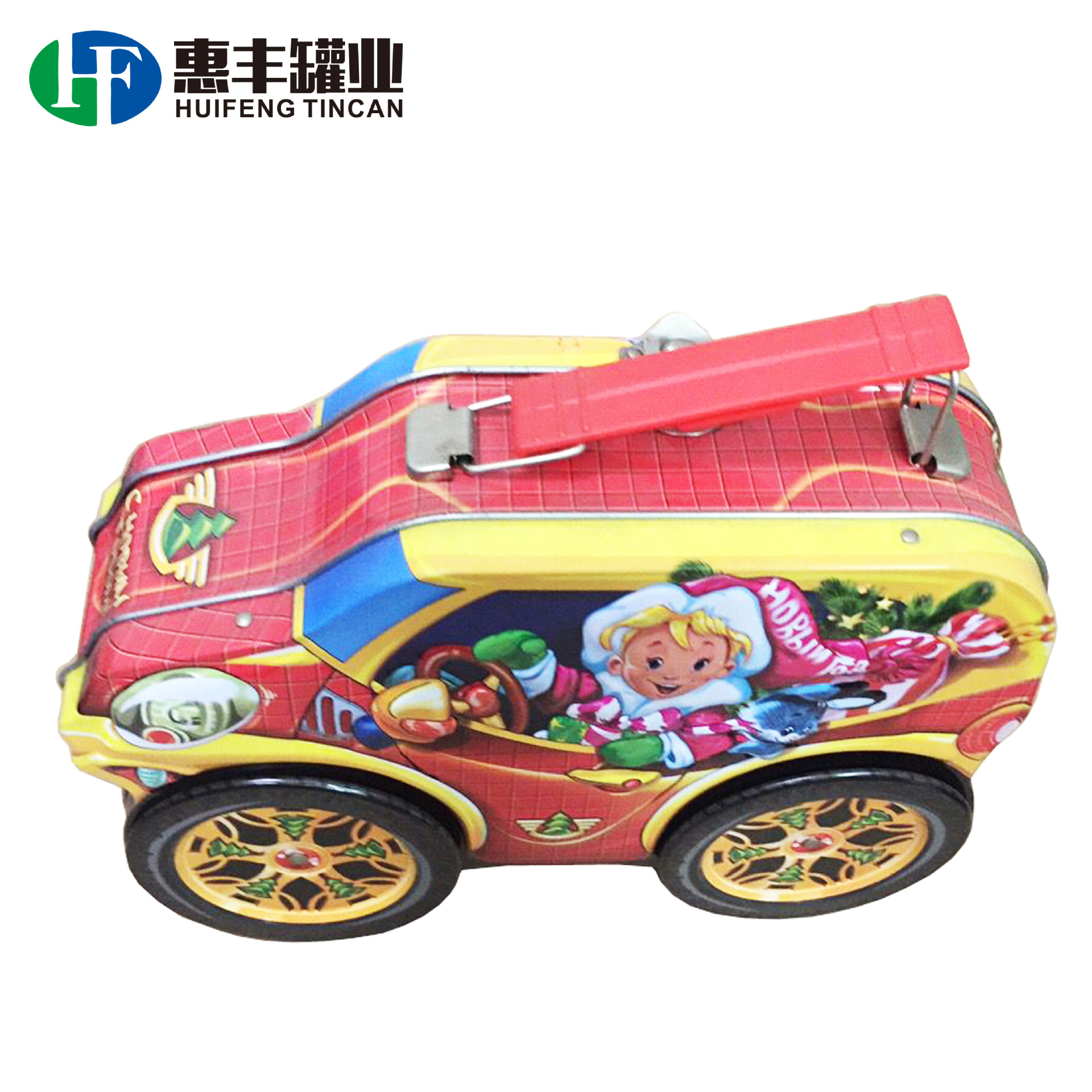 生产小汽车马口铁盒 异形手挽罐 圣诞老人铁罐礼品玩具盒tin box