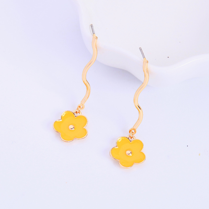 Korean Enamel Glaze Earrings New Mori Simple Oil Drop Flower Earrings Long Face Thin Earrings Wholesale Nihaojewelry display picture 1