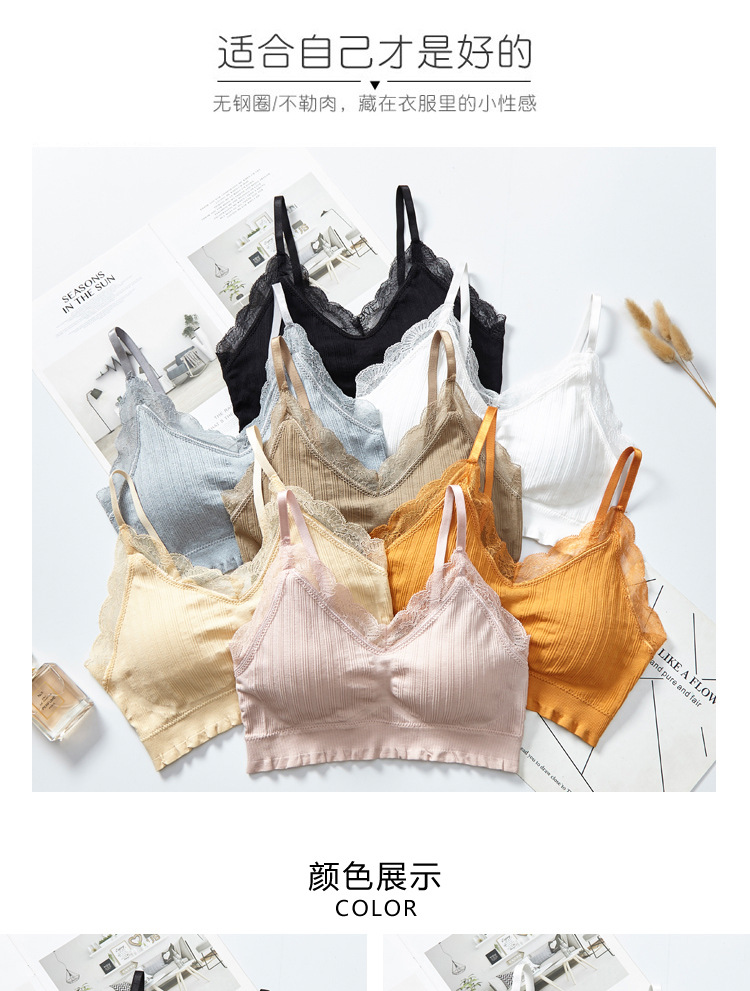 2020 new seamless ribbed lace adjustable back-hugging, popular women's bra with chest pads and no steel rings detail image 3