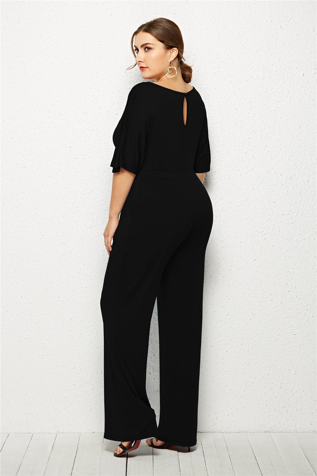 plus size casual solid color wide leg pants NSLM30310