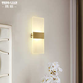 圆形全铜壁灯美式简约创意卧室客厅楼梯壁灯酒店过道墙壁云石灯具