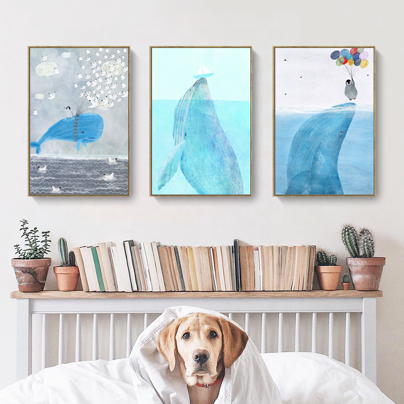 Factory Children's Room Decorative Painting Nordic Creative Whale Cartoon Animal Modern Simple Hanging Painting