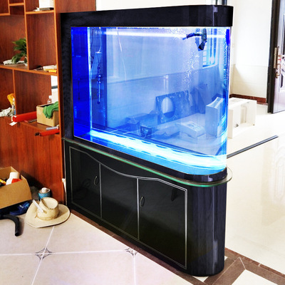 大型客廳家用生態水族箱玻璃落地免換水玄關隔斷金魚缸子彈頭魚缸