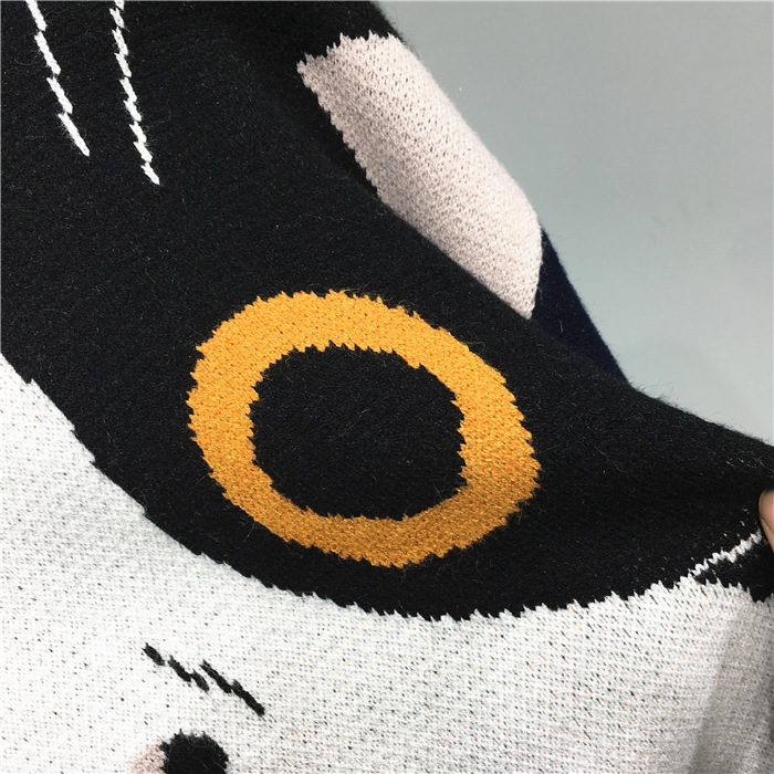 Men's Wool Sweater With Cat Pattern Round Neck Couple Knit Top_voghion.com