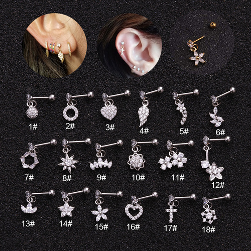 AliExpress hot selling pierced new micro-inlaid zircon earrings stainless steel ear bone earrings European and American foreign trade body jewelry