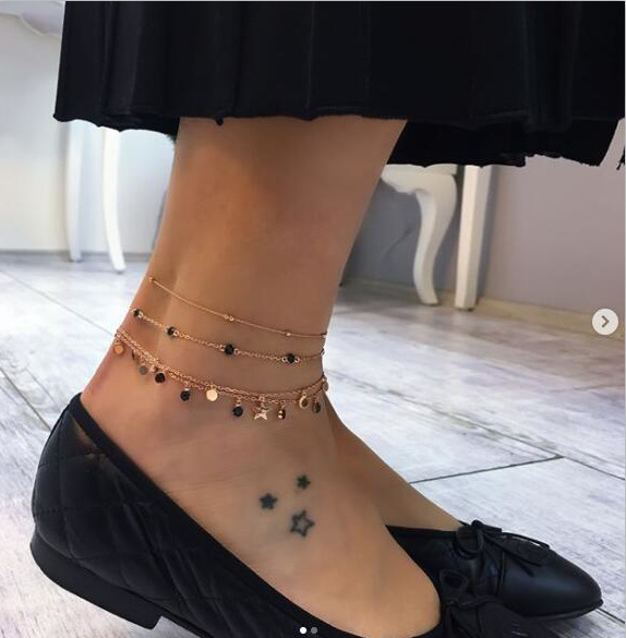 New Accessories About Black Diamond Gold Beads Tassel Anklet 4-piece Set Women display picture 4