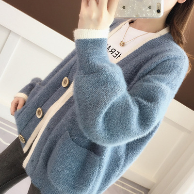 2022秋季新款韓版加厚毛衣外套潮寬松很仙的水貂絨針織開衫女上衣