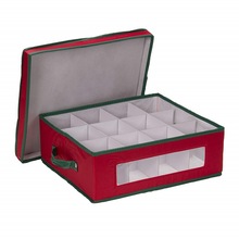 创意红色牛津布透明PVC窗口圣诞12格茶具收纳盒咖啡杯餐盘整理箱