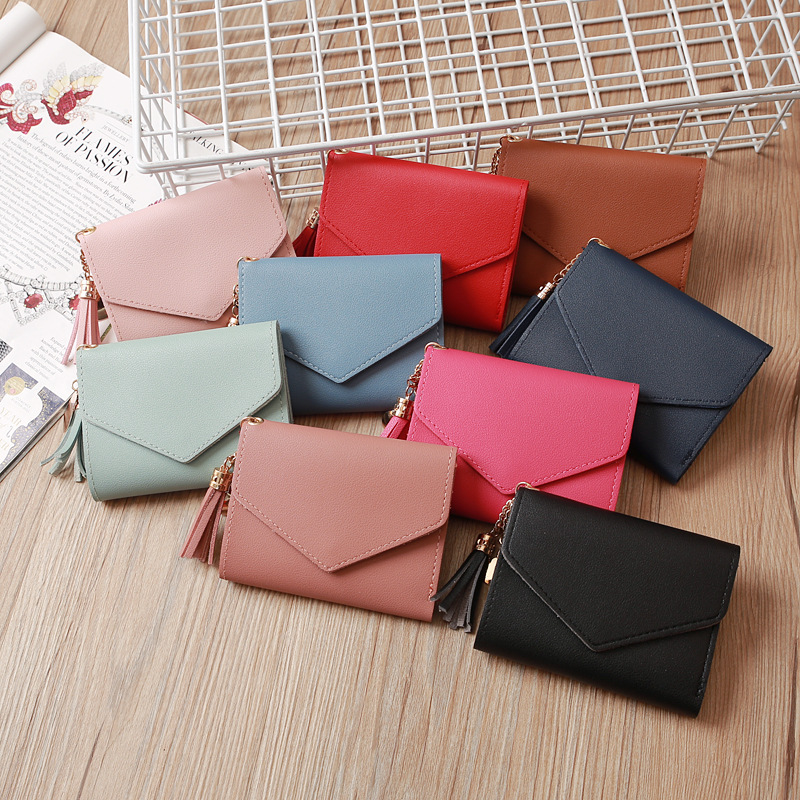 Korean Solid Color Short Tassel Wallet Wholesale display picture 21