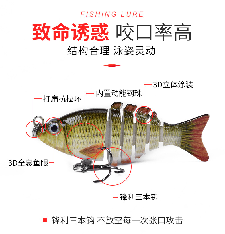 Small Multi Jointed Fishing Lures Hard Plastic Baits Fresh Water Bass Swimbait Tackle Gear