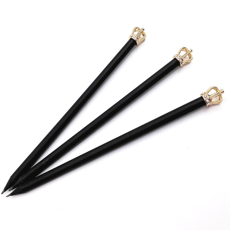 Producción profesional de lápiz de madera negro corona de alta gama lápiz de regalo de diamante de punto de madera negro publicidad HB 2B lápiz logotipo impreso