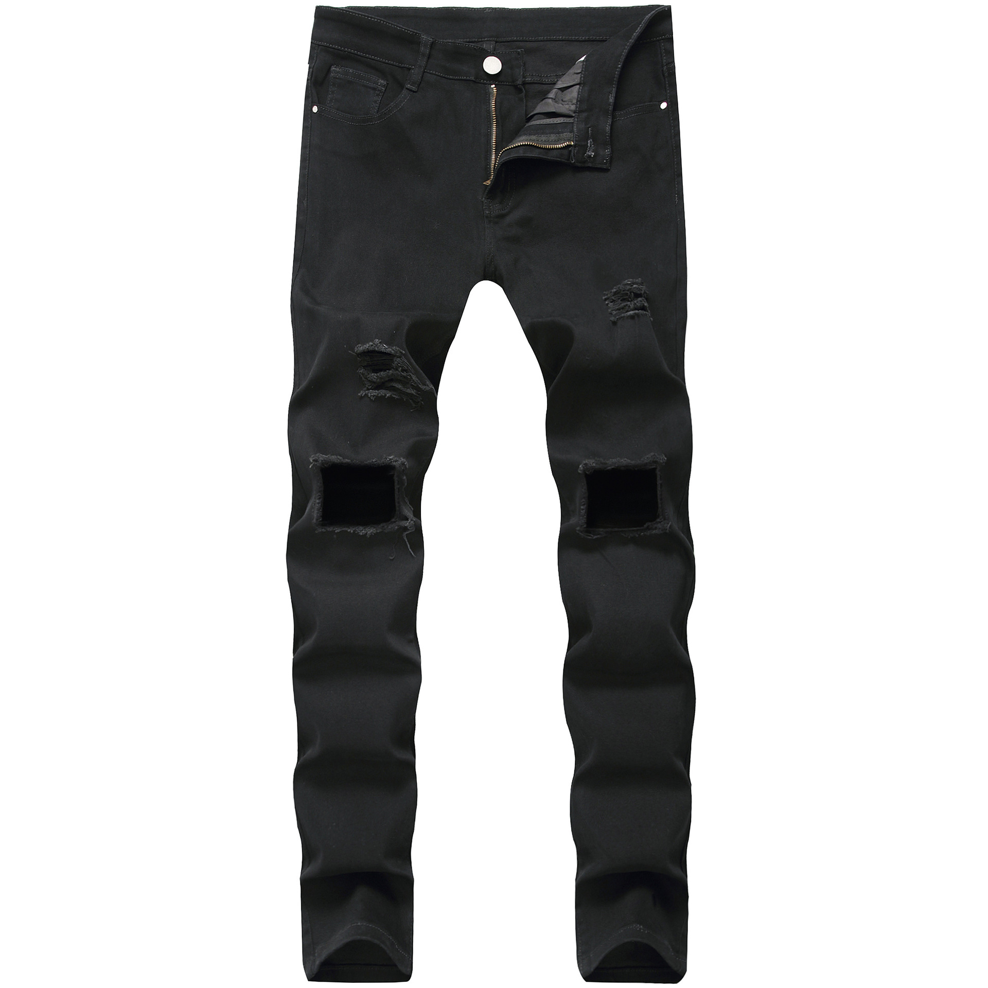boy 2025 Black Jeans Men Stretch High Quality Cross-border Men's Pants Brand Trendy Ripped Design_viptrois.com
