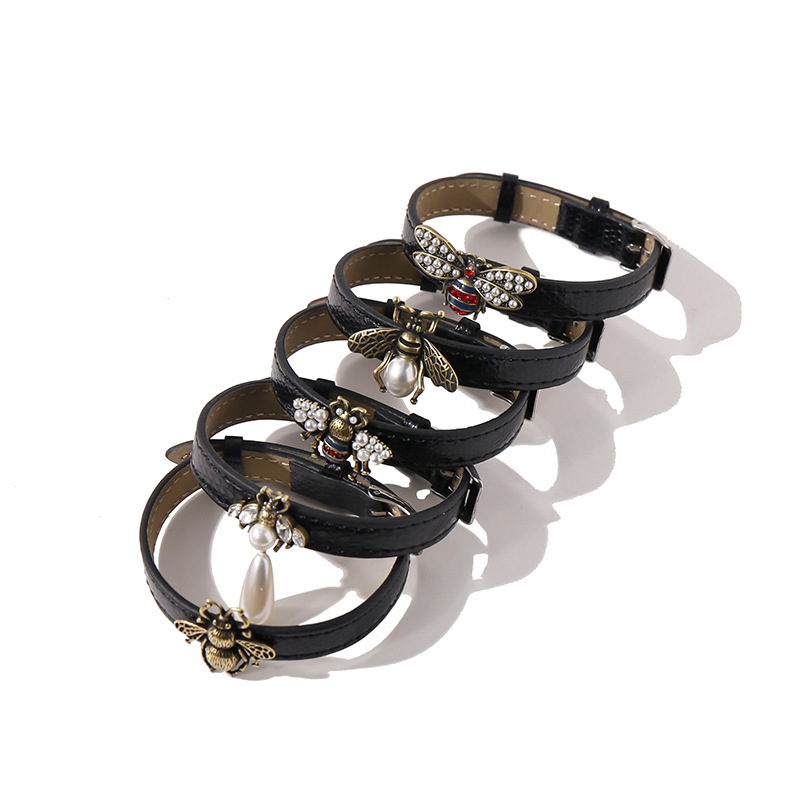 [09] wish Explosions Retro Pearl Bee PU Leather Bracelet South Korea Dongdaemun INS Tide Design Bracelet