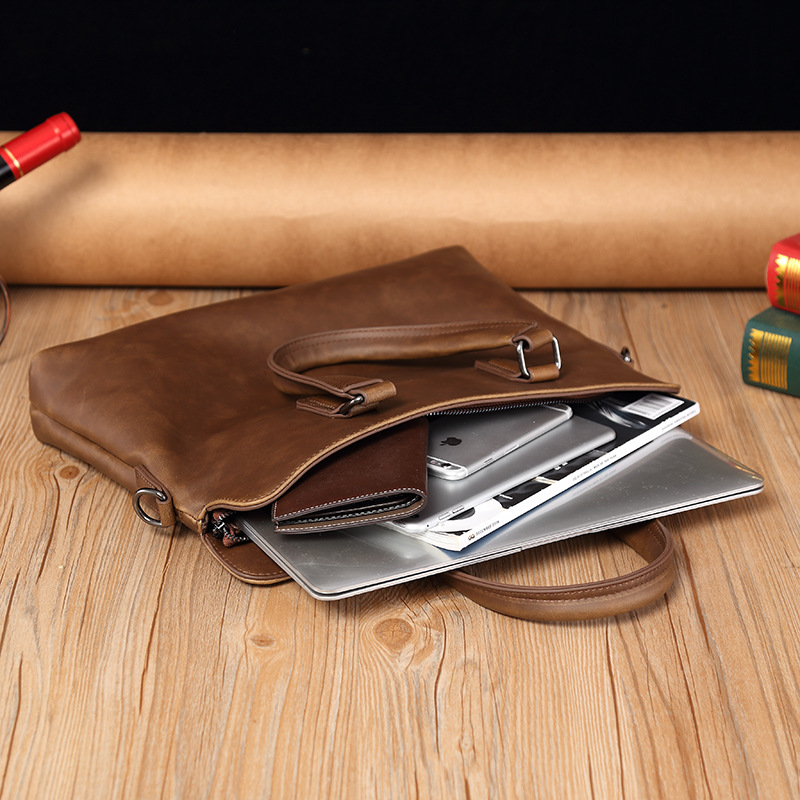 Borsa a tracolla Crazy Horse alla moda versione coreana 2025, in morbida pelle PU, per laptop, casual, da uomo_voghion.com