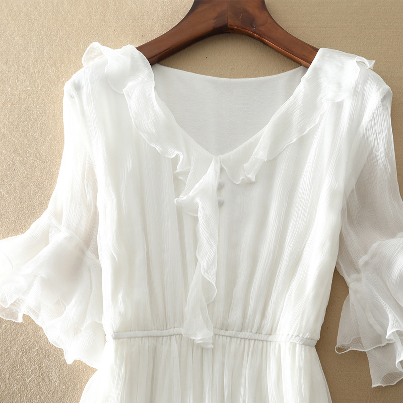 Lotus Sleeve Mulberry Silk Beach Dress