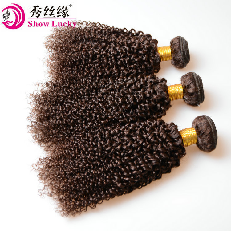 Mongolian Kinky Curly Human Hair Dark Brown Color 2# Bundles