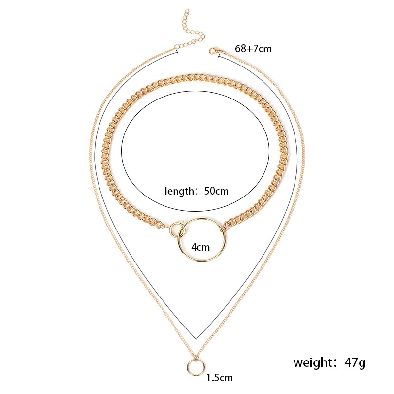 50g Weight Necklace Classification Women'S Gender Gold, Silver Color Hot Selling Fashion Metal Multi-layer Geometric Circle Clavicle Chain 无