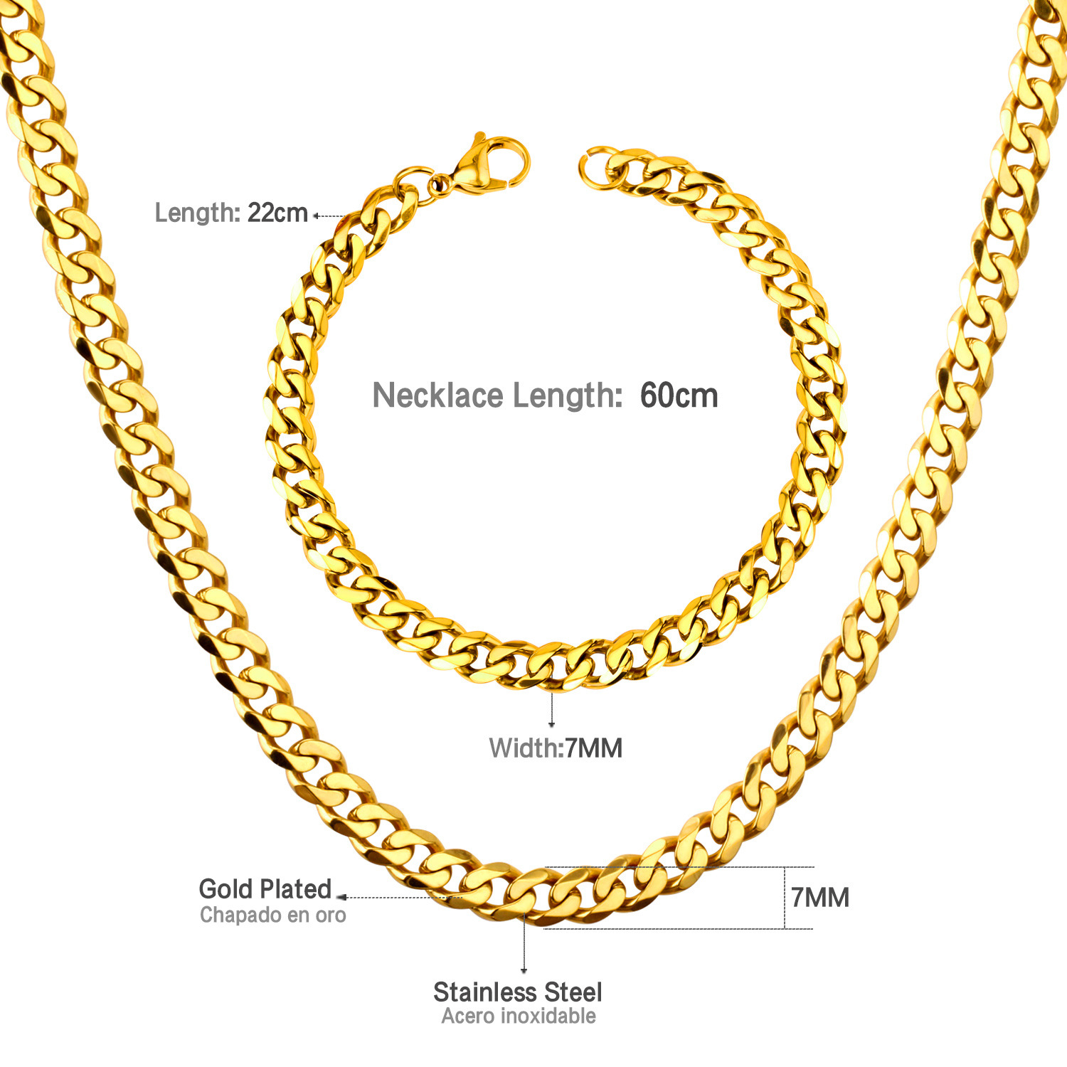 40g Weight Simple Style Solid Color Stainless Steel Plating Unisex Bracelets Necklace