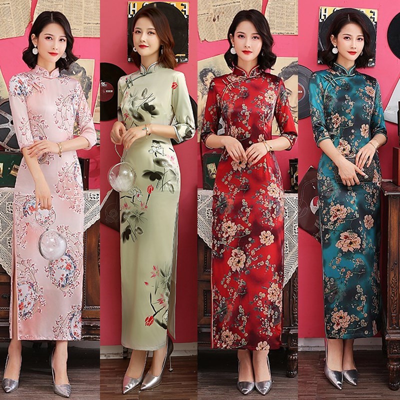 Chinese Dresses Qipao for women robe chinoise cheongsam Long walk show, dignified and grand banquet, catwalk show performance and dressing