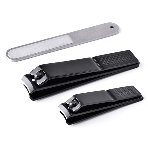 Manufacturer black flat head large and small nail scissors manicure and rubbing set convenient nail scissors three-piece set wholesale