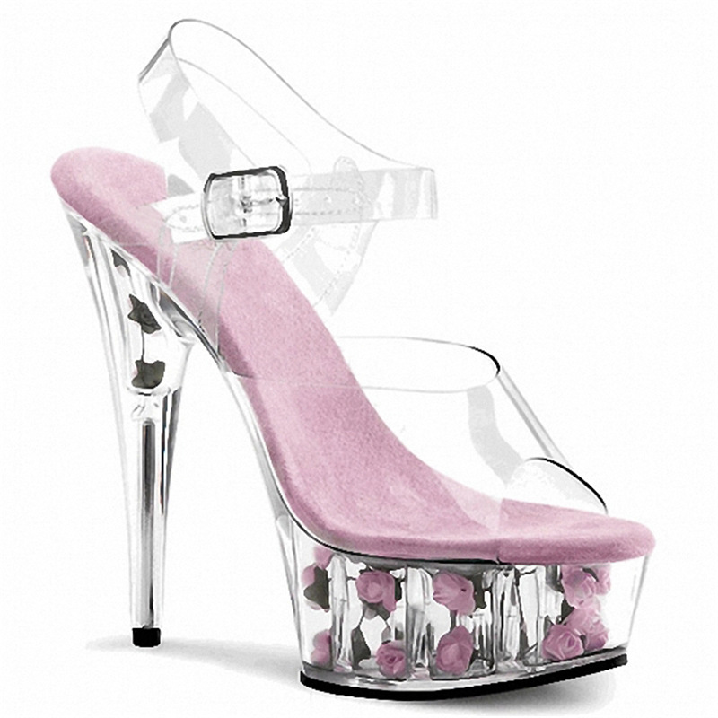 2021 verano stiletto talón plataforma zapatos de tacón alto 15cm plataforma de cristal zapatillas Ventas de Fábrica piel de cerdo estera del pie