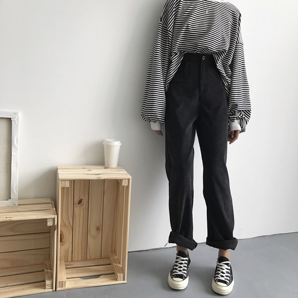 Fashionable Corduroy Wide-Leg Pants