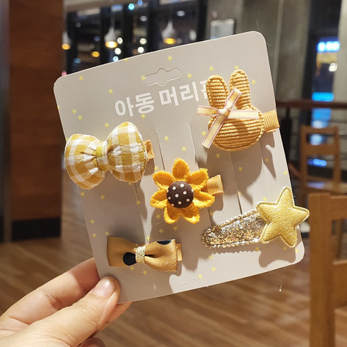 Children's hair accessories bangs clip new Korean style accessories cartoon bow hair clip set card set 5 pieces