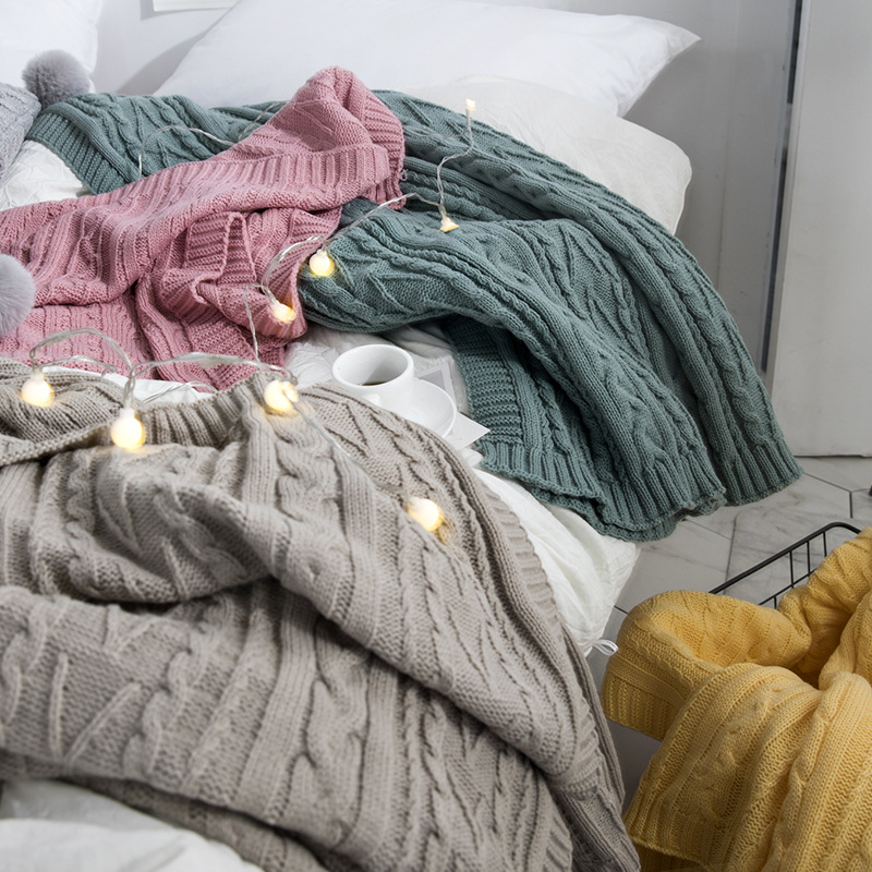 罗绮腈纶针织ins亚马逊爆款家居毯子 空调毯办公室午睡毯软装搭毯