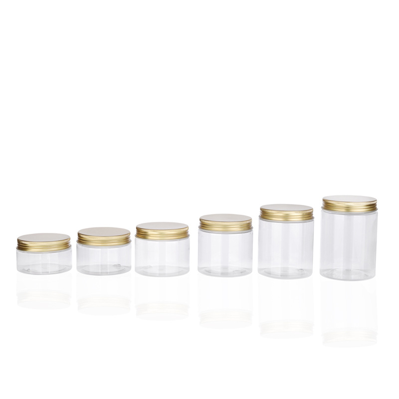 Lugar de fábrica 250ml botella de plástico 250g botella de crema PET botella de crema de boca ancha botella de tapa de aluminio cuidado de la piel
