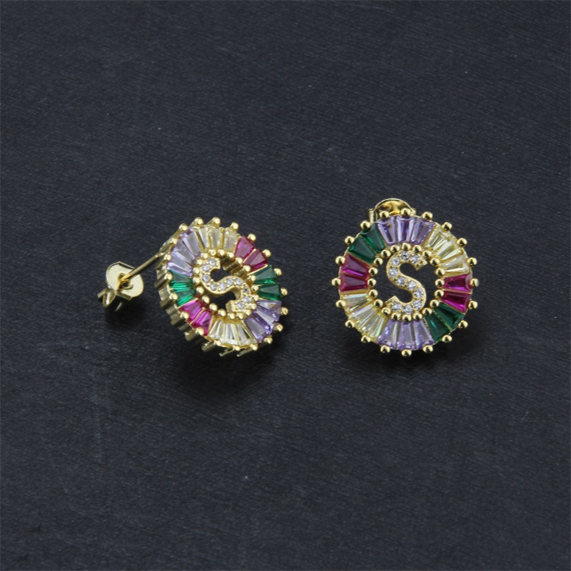 Wedding, Travel Occasion Copper Plated Gold Colored Zircon Small Letter Earrings Fashion Earrings Wholesales Fashion