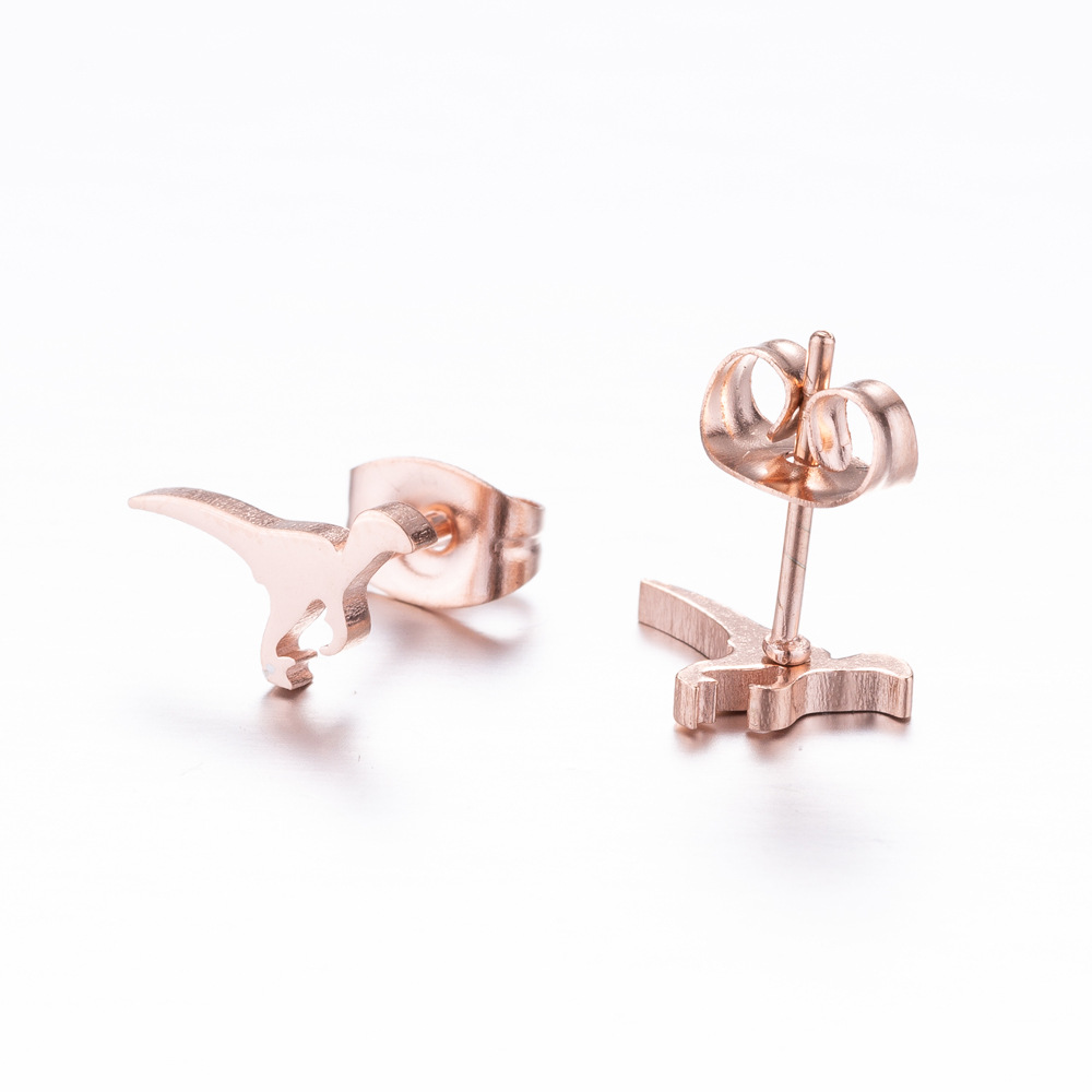 18K Gold, Real Gold Plated Plating Material Ear Studs Classification 1 Pair Quantity PVD Coated 18K Gold Real Gold Plated Dinosaur 304 Stainless Steel Simple Style Waterproof Non Tarnish Ear Studs