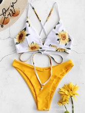 2021亚马逊bikini泳装 太阳花印花跨境新品泳衣跨境比基尼